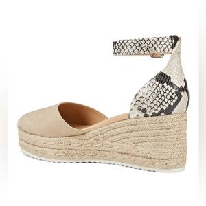 NWT Nine West Size 8 Tan Ariela Women Espadrille Vegan Snakeskin Wedge Sandals